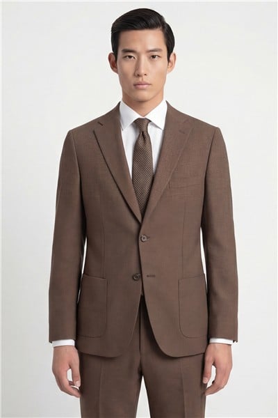 Giotelli Erkek Kahve Dar Kesim Slim Fit Pamuklu Mono Yaka Torba Cep Çift Yırtmaçlı Klasik Paça Yarım Astarlı 6 Drop Takım Elbise