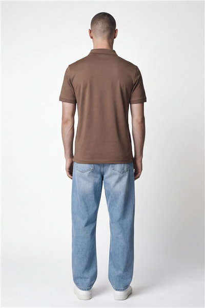 Giotelli Erkek Kahve Dar Kesim Slim Fit %100 Pamuk Kısa Kollu Düğmeli Polo Yaka Tişört