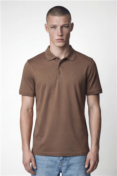 Giotelli Erkek Kahve Dar Kesim Slim Fit %100 Pamuk Kısa Kollu Düğmeli Polo Yaka Tişört