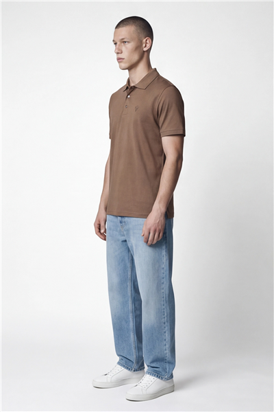 Giotelli Erkek Kahve Dar Kesim Slim Fit %100 Pamuk Kısa Kollu Düğmeli Polo Yaka Tişört