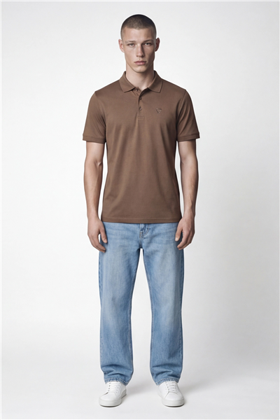 Giotelli Erkek Kahve Dar Kesim Slim Fit %100 Pamuk Kısa Kollu Düğmeli Polo Yaka Tişört