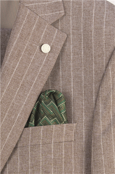 Giotelli Erkek Kahve Dar Kesim Slim Fit Viskon Çizgili Mono Yaka 8 Drop Yelekli Takım Elbise