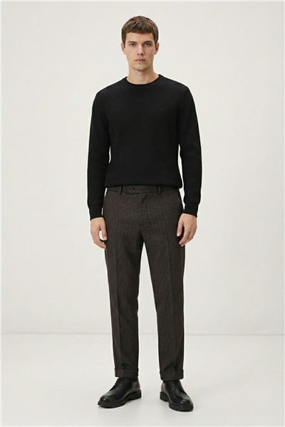 Giotelli Erkek Kahve Dar Kesim Slim Fit Viskon Dokuma Normal Bel 6 Drop Pantolon