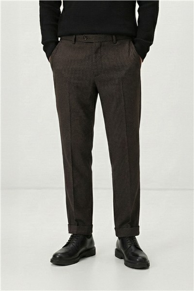 Giotelli Erkek Kahve Dar Kesim Slim Fit Viskon Dokuma Normal Bel 6 Drop Pantolon