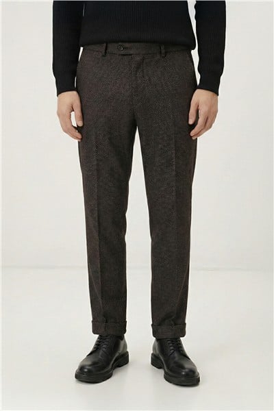 Giotelli Erkek Kahve Dar Kesim Slim Fit Viskon Dokuma Normal Bel 6 Drop Pantolon