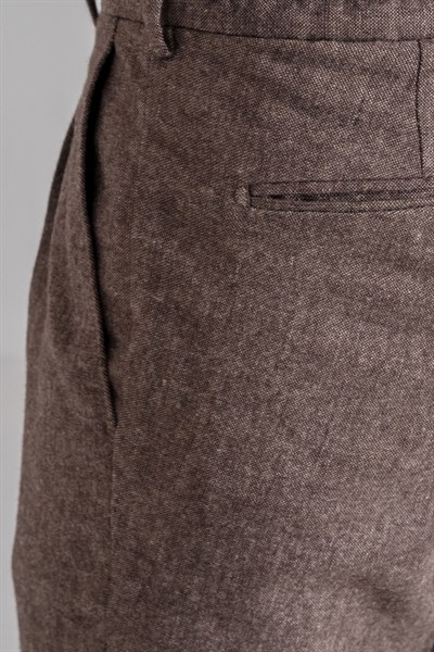 Giotelli Erkek Kahve Dar Kesim Slim Fit Yünlü Dokuma Yan Cep Normal Bel Pantolon