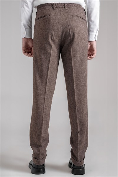 Giotelli Erkek Kahve Dar Kesim Slim Fit Yünlü Dokuma Yan Cep Normal Bel Pantolon