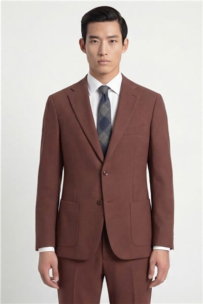 Giotelli Erkek Kiremit Dar Kesim Slim Fit Pamuklu Mono Yaka Torba Cep Çift Yırtmaçlı Klasik Paça Yarım Astarlı 6 Drop Takım Elbise