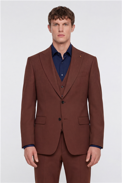 Giotelli Erkek Kiremit Dar Kesim Slim Fit Viskon Klasik Yaka 8 Drop Takım Elbise