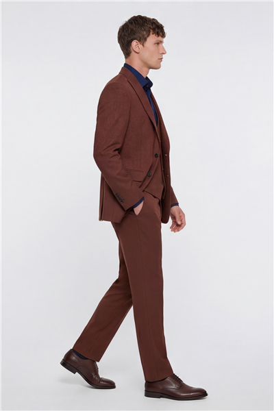 Giotelli Erkek Kiremit Dar Kesim Slim Fit Viskon Klasik Yaka 8 Drop Takım Elbise