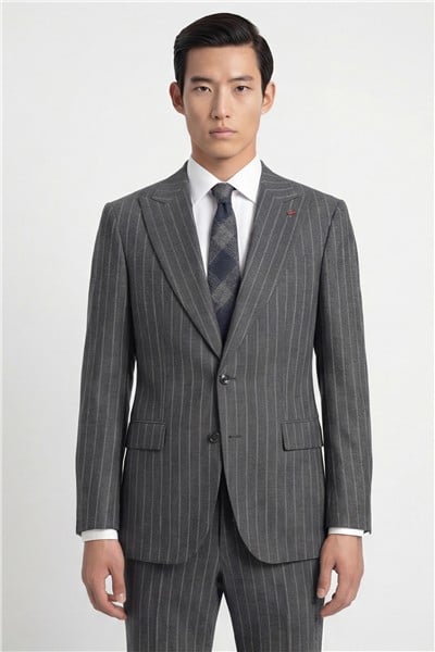 Giotelli Erkek Koyu Gri Dar Kesim Slim Fit Viskon Dokuma Normal Bel 6 Drop Klasik Takım Elbise