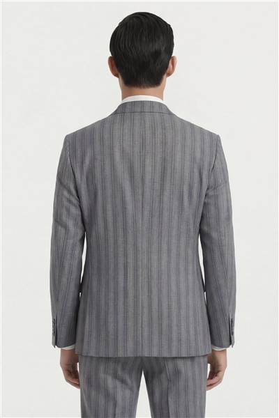 Giotelli Erkek Koyu Gri Dar Kesim Slim Fit Viskon Çizgili Dokuma Fleto Kapaklı Cep Normal Bel 8 Drop Yelekli Klasik Takım Elbise