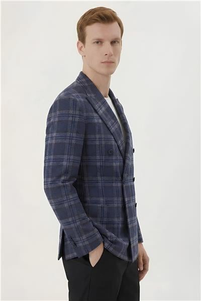 Giotelli Koyu Lacivert-Bordo Yün Karışımlı 6 Drop Erkek Ceket