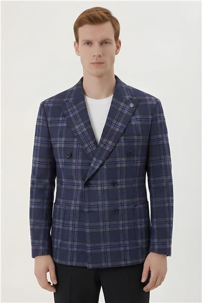 Giotelli Koyu Lacivert-Bordo Yün Karışımlı 6 Drop Erkek Ceket