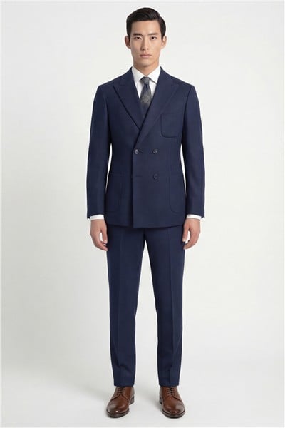 Giotelli Erkek Koyu Lacivert Dar Kesim Slim Fit Viskon Düz Sivri Yaka Fleto Kapaklı Cep Çift Yırtmaçlı Klasik Paça Tam Astarlı 6 Drop Takım Elbise