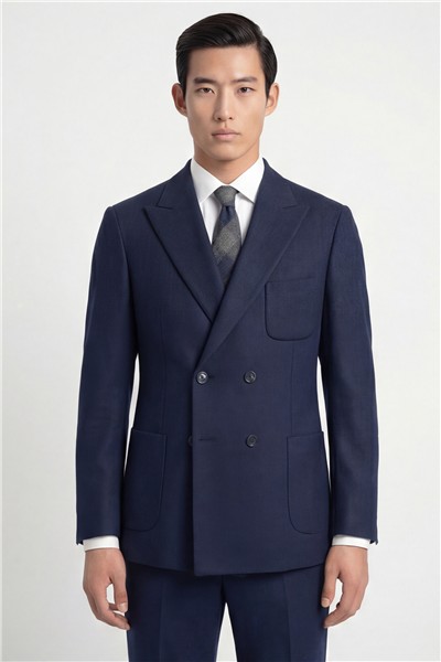 Giotelli Erkek Koyu Lacivert Dar Kesim Slim Fit Viskon Düz Sivri Yaka Fleto Kapaklı Cep Çift Yırtmaçlı Klasik Paça Tam Astarlı 6 Drop Takım Elbise