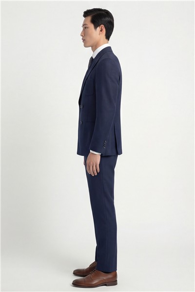 Giotelli Erkek Koyu Lacivert Dar Kesim Slim Fit Viskon Düz Sivri Yaka Fleto Kapaklı Cep Çift Yırtmaçlı Klasik Paça Tam Astarlı 6 Drop Takım Elbise