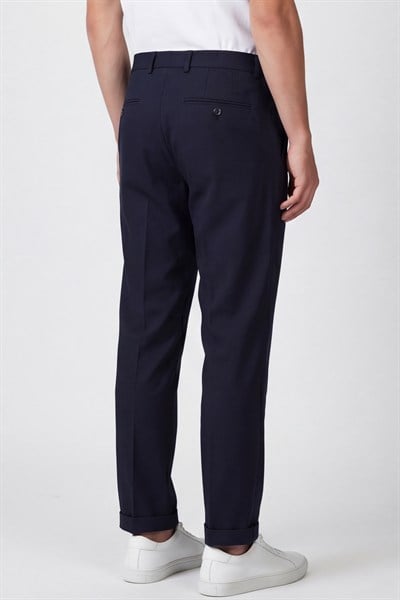 Giotelli Erkek Koyu Lacivert Dar Kesim Slim Fit Viskon Yan Cep Normal Bel Pantolon 