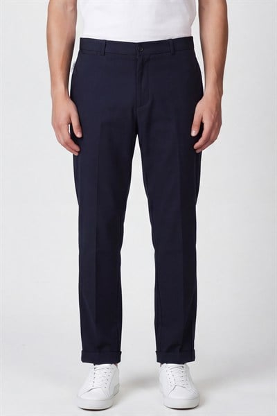 Giotelli Erkek Koyu Lacivert Dar Kesim Slim Fit Viskon Yan Cep Normal Bel Pantolon 
