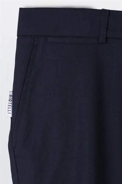 Giotelli Erkek Koyu Lacivert Dar Kesim Slim Fit Viskon Yan Cep Normal Bel Pantolon 