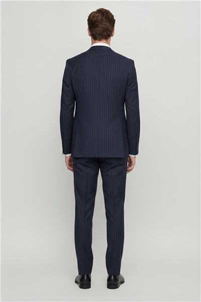 Giotelli Erkek Koyu Lacivert Dar Kesim Slim Fit Viskon Dokuma Normal Bel 6 Drop Yelekli Takım Elbise