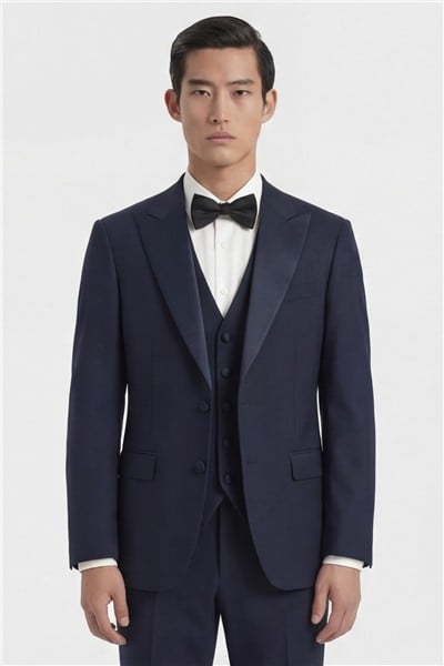 Giotelli Erkek Koyu Lacivert Dar Kesim Slim Fit Viskon Fleto Kapaklı Cep Çift Yırtmaçlı Tam Astarlı Sivri Yaka 6 Drop Smokin Takım Elbise 