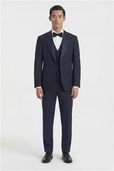 Giotelli Erkek Koyu Lacivert Dar Kesim Slim Fit Viskon Fleto Kapaklı Cep Çift Yırtmaçlı Tam Astarlı Sivri Yaka 6 Drop Smokin Takım Elbise 