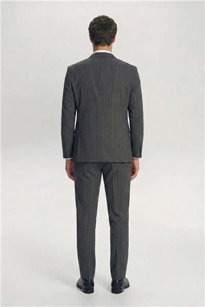 Giotelli Koyu Lacivert Yelekli Çizgili Mono Yaka Roma Kalıp 8 Drop Tam Astarlı Erkek Takım Elbise RM