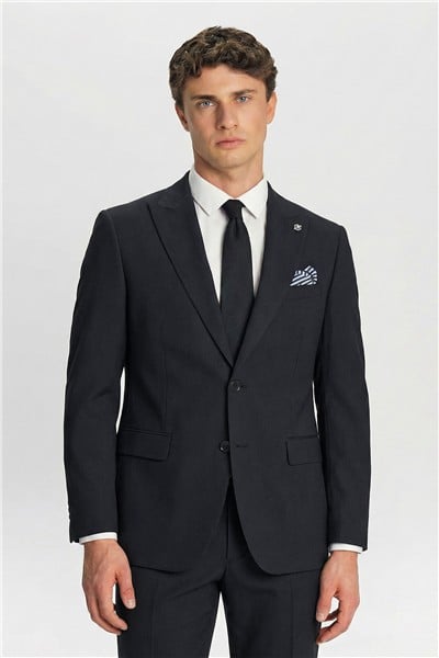 Giotelli Erkek Koyu Lacivert Dar Kesim Slim Fit %100 Yün 6 Drop Yelekli Klasik Takım Elbise