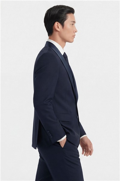 Giotelli Erkek Koyu Lacivert Dar Kesim Slim Fit Viskon Dokuma Normal Bel 6 Drop Yelekli Smokin Takım Elbise