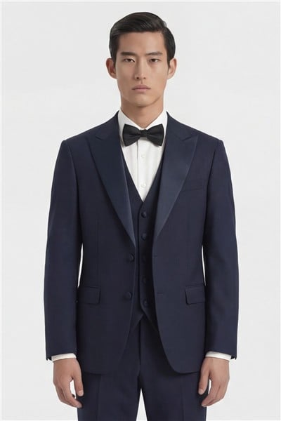 Giotelli Erkek Koyu Lacivert Dar Kesim Slim Fit Viskon Dokuma Nomal Bel 6 Drop Yelekli Smokin Takım Elbise