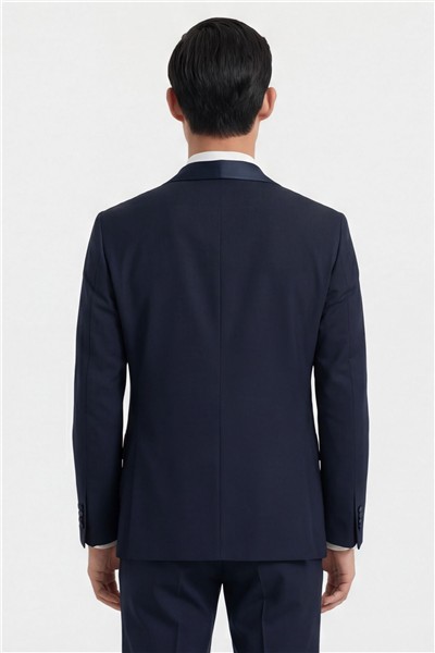 Giotelli Erkek Koyu Lacivert Dar Kesim Slim Fit Viskon Dokuma Normal Bel 6 Drop Yelekli Smokin Takım Elbise