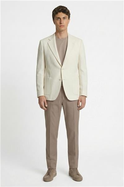 Giotelli Erkek Krem Dar Kesim Roma Kalıp Pamuklu Armürlü Yarım Astarlı Mono Yaka 6 Drop Ceket 