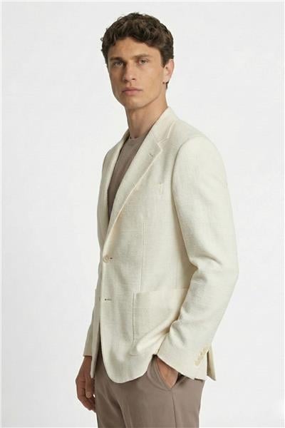 Giotelli Erkek Krem Dar Kesim Roma Kalıp Pamuklu Armürlü Yarım Astarlı Mono Yaka 6 Drop Ceket 