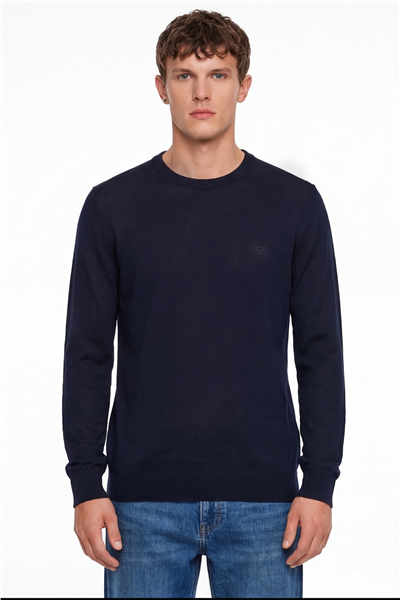 Giotelli Erkek Lacivert Normal Kesim Regular Fit Yünlü Bisiklet Yaka Triko Kazak