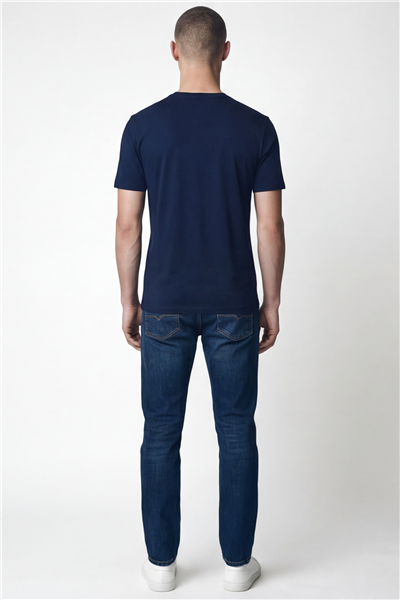 Giotelli Erkek Lacivert Dar Kesim Slim Fit %100 Pamuk Bisiklet Yaka Tişört
