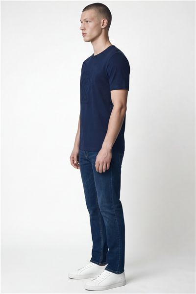Giotelli Erkek Lacivert Dar Kesim Slim Fit %100 Pamuk Bisiklet Yaka Tişört