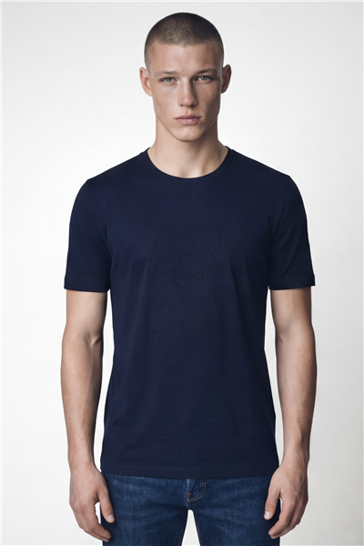 Giotelli Erkek Lacivert Dar Kesim Slim Fit %100 Pamuk Bisiklet Yaka Tişört