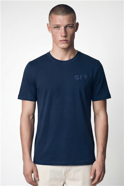 Giotelli Erkek Lacivert Dar Kesim Slim Fit Dokuma Bisiklet Yaka Tişört