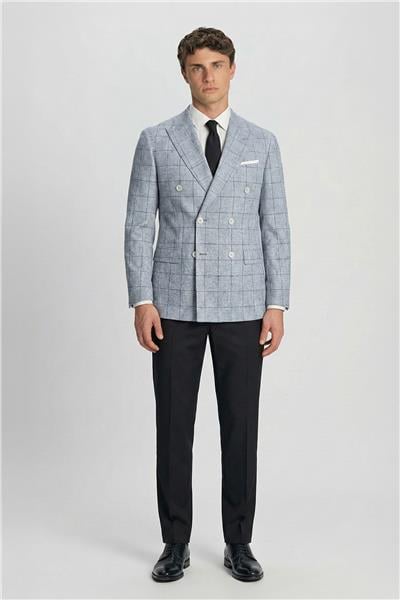 Giotelli Lacivert Ekose Sivri Yaka Roma Kalıp 6 Drop Astarsız Erkek Ceket