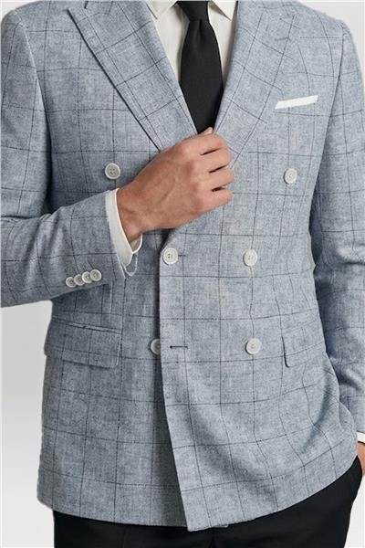Giotelli Lacivert Ekose Sivri Yaka Roma Kalıp 6 Drop Astarsız Erkek Ceket