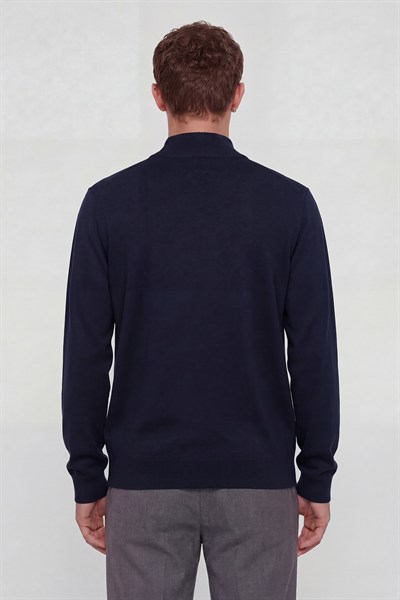 Giotelli Erkek Lacivert Dar Kesim Slim Fit Yünlü Düz Balıkçı Yaka Triko Kazak