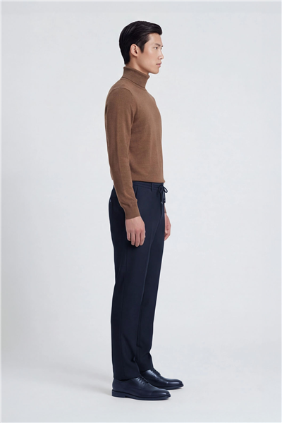 Giotelli Erkek Lacivert Dar Kesim Slim Fit Viskon Dokuma Yan Cep Bağcıklı Bel Pantolon
