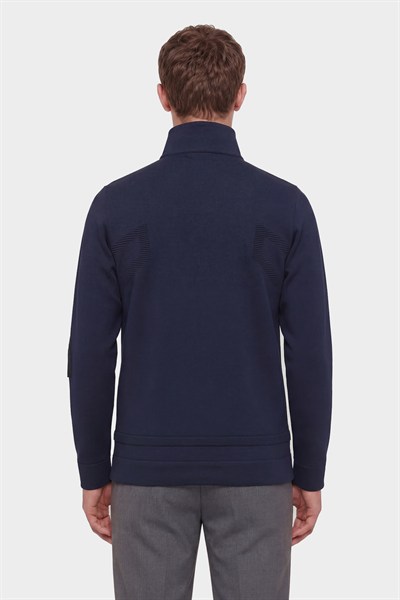 Giotelli Erkek Lacivert Normal Kesim Regular Fit Yünlü Dokuma Fermuarlı Balıkçı Yaka Triko Kazak