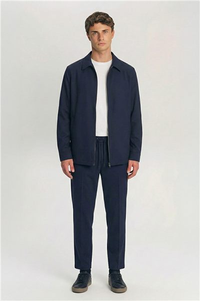 Giotelli Erkek Lacivert Dar Kesim Slim Fit Yünlü Dokuma 6 Drop Spor Takım Elbise