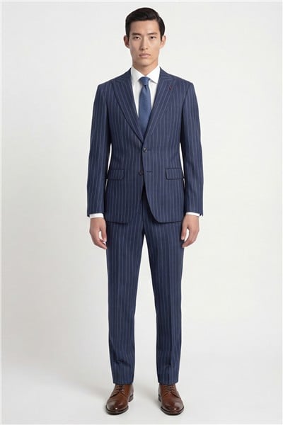 Giotelli Erkek Lacivert Dar Kesim Slim Fit Viskon Dokuma Normal Bel 6 Drop Klasik Takım Elbise