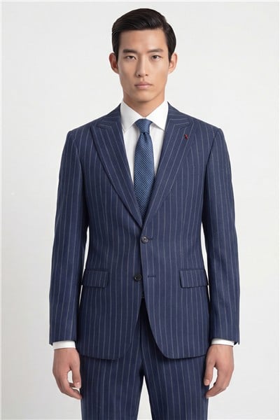 Giotelli Erkek Lacivert Dar Kesim Slim Fit Viskon Dokuma Normal Bel 6 Drop Klasik Takım Elbise