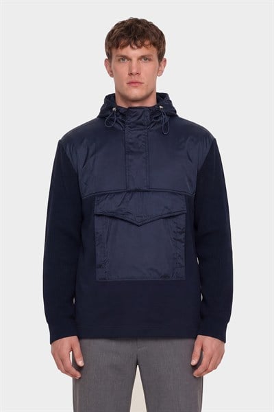 Giotelli Erkek Lacivert Normal Kesim Regular Fit Fleto Kapaklı Cep Kapişonlu Sweatshirt