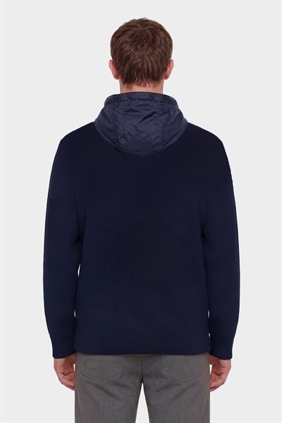 Giotelli Erkek Lacivert Normal Kesim Regular Fit Fleto Kapaklı Cep Kapişonlu Sweatshirt