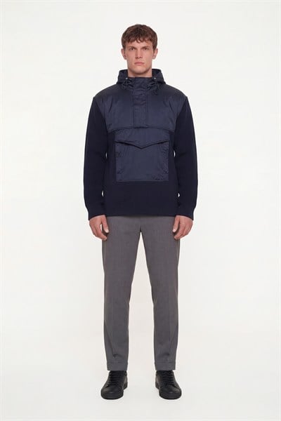 Giotelli Erkek Lacivert Normal Kesim Regular Fit Fleto Kapaklı Cep Kapişonlu Sweatshirt